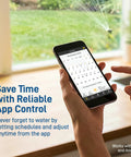 Gen 2 Smart Hose Watering Timer With Wi Fi Hub Four Pack Includes Hose Y Splitter Easy Setup And Precise Scheduling shown on smartphone