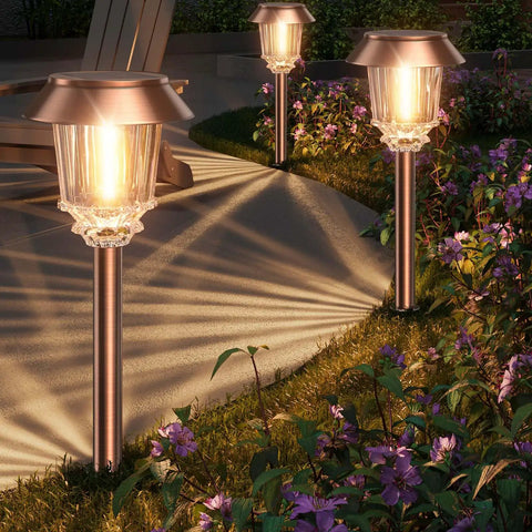 Six Pack Solar Pathway Lights Outdoor Waterproof Dimmable 10-40 LM Auto On Off Yard Garden Walkway Driveway Warm White Lighting