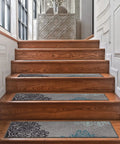 Non Slip Stair Treads Carpet Floral Gray Peel And Stick Set Of 13 8x30 Inches on wood stairs in a modern home entryway