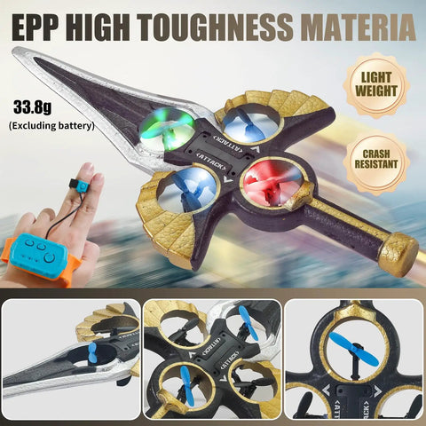 Kids RC Airplane With Hand Gesture Or Remote Control, LED Lights For Day And Night, Auto Hover, gold and black EPP material