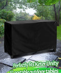 Heavy Duty Outdoor Grill Cart Cover For 54 Inch Table Fits Keter Unity XL, black waterproof fabric in garden setting