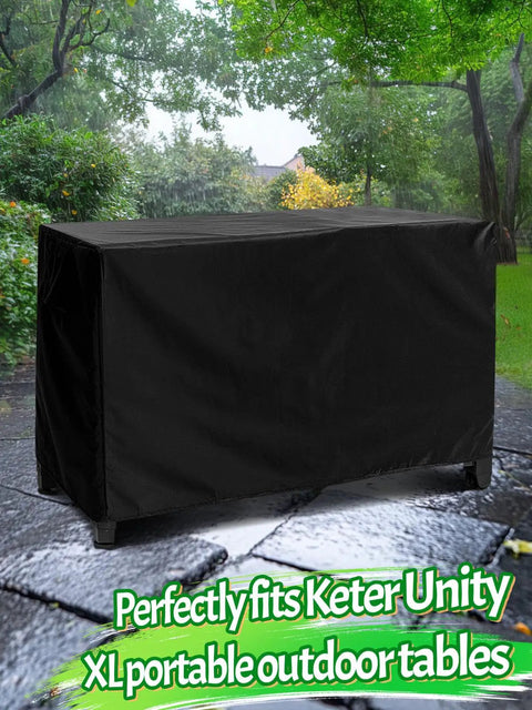 Heavy Duty Outdoor Grill Cart Cover For 54 Inch Table Fits Keter Unity XL, black waterproof fabric in garden setting