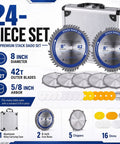 Top Shelf 8 Inch Stacked Dado Blade Set Packing 42 Razor Sharp Teeth And 24 Precision Shims with case and components