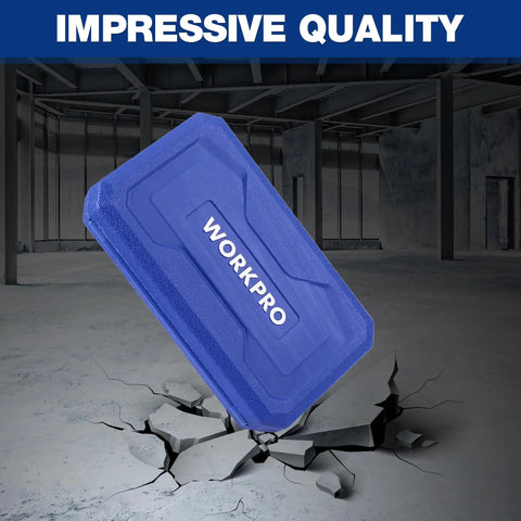 Built Tough Torx Bit Socket Set sturdy storage case blue design against cracked concrete background