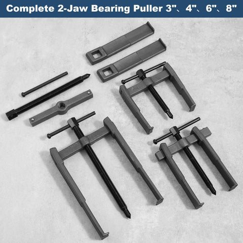 Beefy 4 Piece 2 Jaw Gear Puller Set with Adjustable 3, 4, 6 and 8 Inch Pulleys Bearing Remover for Wheel Bearings, Gears and Motors
