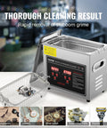 VEVOR ultrasonic jewelry cleaner with digital timer and heater, stainless steel 3L unit with wire basket.