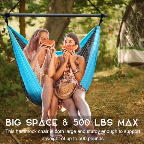 Outdoor Hanging Swing Chair For Adults, Portable Hammock Chair supporting two adults, Sky Blue and Dark Gray, 500 lbs capacity