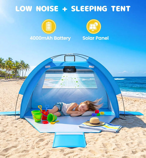 All In One Beach Tent With Solar Cooling Fan For Babies And Toddlers Anti UV Sun Shelter Portable Travel Beach Shade Tent