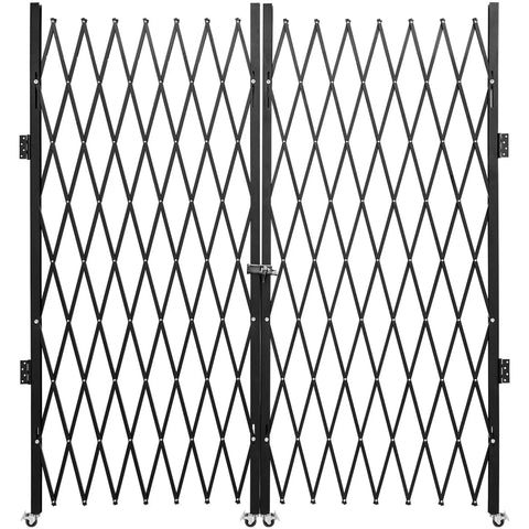 Tough As Nails Double Folding Security Gate Steel Accordion Expanding Barrier with smooth rolling casters fully extended.
