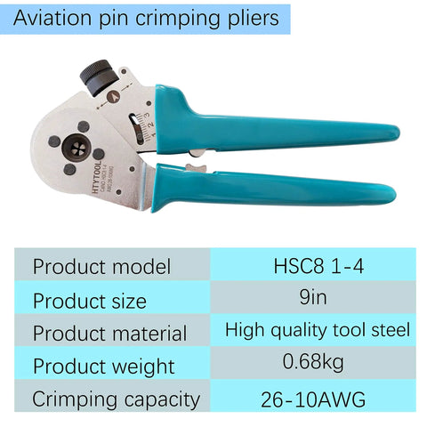 Closed Barrel Crimping Tool For Solid Contacts With 4-Way 8-Indent Crimpers DT Series, 9in, high quality tool steel, blue handles