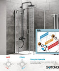 Oil Rubbed Bronze Wall Mounted Shower System With 8 Inch Rain Shower Head Tub Spout And Handheld Sprayer Three Function Diverter Double Cross Handles Solid Brass Construction installed in modern bathroom