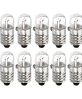 Works Like A Charm E10 Screw Base Miniature Bulbs 12V 5W Warm Yellow Light in a pack of ten with glass dome design.
