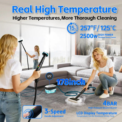 Opbodqo High Temp 257F Handheld Steam Cleaner With Adjustable Settings 19 Qt Capacity And Powerful 2500W Motor in use cleaning a carpet.