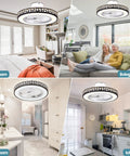 Compact Black Flush Mount Ceiling Fan With Lights And Remote Control, Low Profile Enclosed Design in various room settings.
