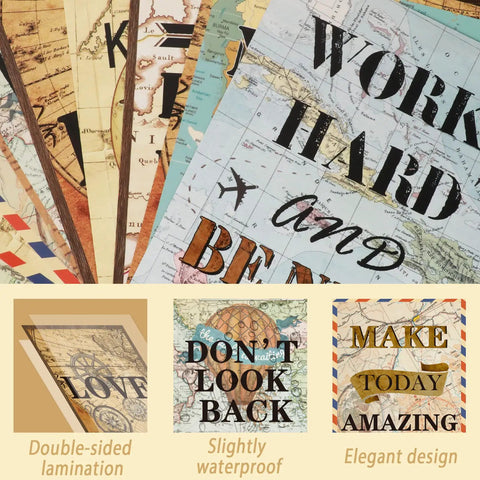 12 Piece Travel The Map Wall Art Set For Classroom And Home Decor Inspirational World Travel Posters with motivational quotes.