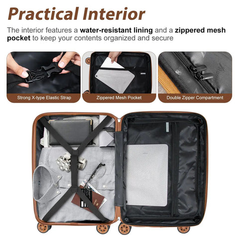 Open 28 Inch Large Checked Luggage With Dual Spinner Wheels Lightweight PC Plus ABS Hardshell Case with X-straps and mesh pocket