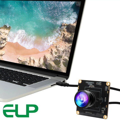 Low Light USB Camera Module With Starvis 0.0001 Lux, 1080P H.264 Web Cam connected to laptop, showcasing wide-angle view