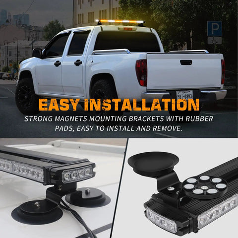 Heavy Duty Twenty Eight Point Four Inch Eighty Led Roof Strobe Light Bar Featuring Slick Amber And White Flashing Visibility For Roadside Safety And Commercial Fleet Rig Operations