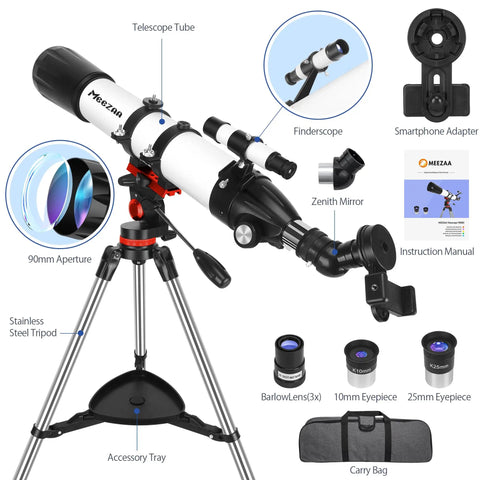 Awesome High Powered 90mm Aperture Refractor Telescope For Adults With 800mm Focal Length Beginner Friendly Astronomy Scope details