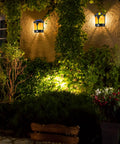 Garden view with 2 In 1 Solar Wall Lights Outdoor Pack Of 2 With Motion Sensor Flickering Flame And White Light Modes Waterproof Sconce