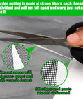 Close-up of scissors cutting Heavy Duty Garden Mesh Netting 9.8 X 16.4 Ft With Upgraded PPT Nano Material, showing tear resistance.