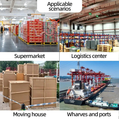 Heavy Duty Electric Pallet Stacker Battery Powered Hydraulic Lift Truck Walk Behind used in supermarket, logistics centers, moving houses, and wharves.