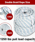 Five Eighth Inch 150 Feet Double Braid Polyester Bull Rope Beefy Heavy Duty Pulling Rope With 11250 Lbs Load Capacity