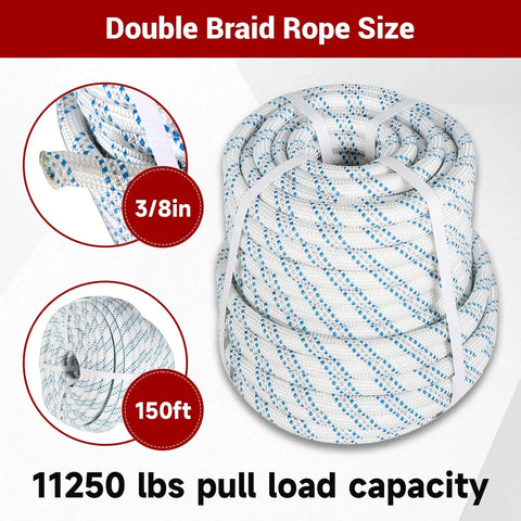 Five Eighth Inch 150 Feet Double Braid Polyester Bull Rope Beefy Heavy Duty Pulling Rope With 11250 Lbs Load Capacity