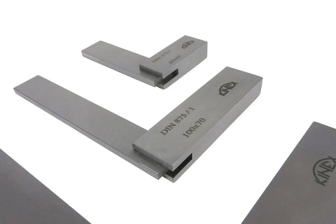 Solid Machinist Square Set Three Piece 2 3/8 Inch 4 Inch And 6 Inch Squares For Precision Work, 60mm 100mm 150mm, DIN 875/1 Tolerance