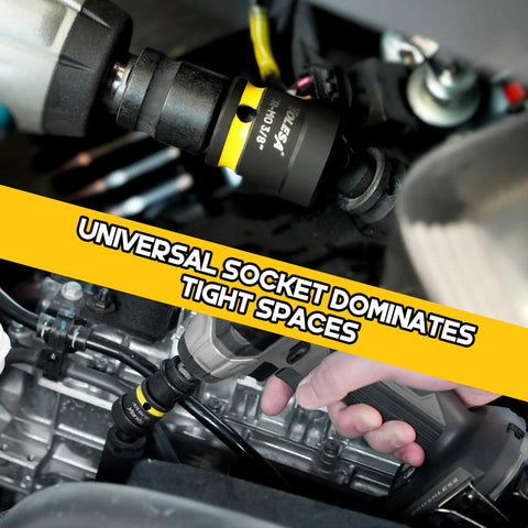 Impact Universal Joint Swivel Socket Set One Half Inch Three Eighth Inch One Quarter Inch Flexible Wobble Drive Kit in use