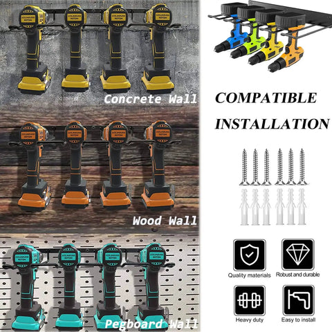 Power Tool Organizer Rack For Two Pack Wall Mount Garage Storage For Handheld And Power Tools Durable Metal Drill Holder for garage walls
