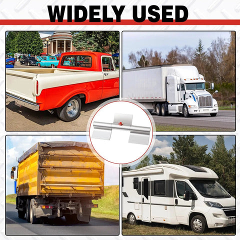 Beefy Six Pack 9 Inch Aluminum Greaseable WeldOn Door Hinges For Trailers And Trucks Heavy Duty Ramp Gate Hinges Aluminum Alloy Construction Durable Easy Install Rust Resistant Perfect For Utility Doors. 9-inch aluminum weld-on hinge shown on truck, trailer, and RV