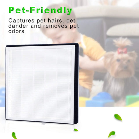 Two Pack Premium Top-Notch H13 3-In-1 Replacement Filter Set For RENPHO Air Purifiers shown capturing pet odors and hairs