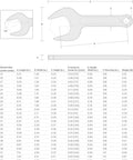 Diagram and dimensions of 30 mm Service Wrench With 15-Degree Angled Head And Drive Square, Short Handled Access Wrench For Tight Spots.