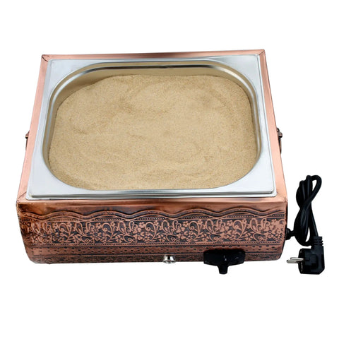 Authentic Turkish Copper Electric Hot Sand Coffee Maker For 110V To 220V, Medium Size, copper base with sand-filled tray