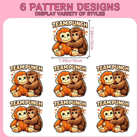 6 Pack Cute Babys Monkey DTF Transfers Pack For T Shirts And DIY Clothing Ready To Press Heat Transfer Stickers 7x7
