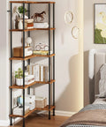 Top Notch 5 Tier L Shaped Corner Bookshelf 60 Inch Tall Modern Shelving Unit For Home Office Wall Storage Organizer And Display Rack displaying books and decor.