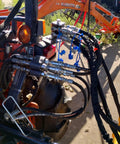 Tractor remote 6-port diverter valve manifold with bracket and bolts; hydraulic block with silver fittings and hoses