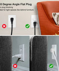 45 degree flat plug of 15 Ft Long Extension Cord With 3 Outlet Desk Power Strip And 3 USB Ports shown behind furniture