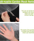 Hands cutting and holding Ultra Fine Garden Netting 10X30Ft Plant Barrier For Backyard Veggies And Flowers Keeps Pests Out With 0.8X1mm Mesh.