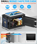 Compact Home Safe Box 0.30 Cu Ft Mini Safe With Digital Keypad, shown open with valuables inside, includes fireproof bag.