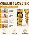Install guide for Short 6x14mm Expansion Screw Set For DIY Cabinet Hinge Repairs And Wood Fixes, showing anchor and screw steps