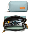 Compact Travel Tech Organizer Bag For Cables Chargers And Gadgets With Leather Accents Durable Pouch With Mesh Pocket For Cords USB Drives And SD Cards Dusty Teal Travel Essential For Everyday Carry On Planes Trains And Road Trips