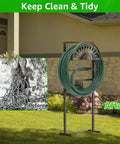 Heavy Duty Garden Hose Holder With Brass Faucet Freestanding Hose Reel Stand With Storage Basket holding hose outdoors