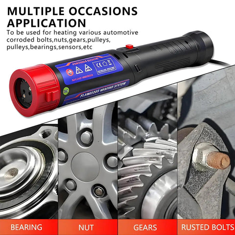 Handheld 1700W Heavy Duty Magnetic Induction Heater To Kick Loose Rusted Bolts Nuts Gears Quick One Hand Mini Auto Shop Thread Yanker Extractor Aluminum Box with gears and nuts.