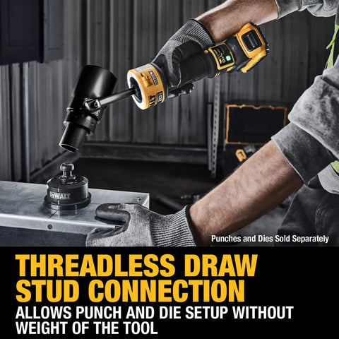 Person using 20V Knockout Tool Kit For Construction And Electrical Projects With Pro Grade Punch Accessories, Multi Color Bundle