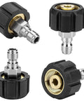 Pressure washer adapter set, 2 pairs, M22-14mm, 1/4in quick-connect fittings, metal connectors with black knobs