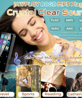 80GB Bluetooth MP3 Player With HiFi Sound Portable Music Player for travel, sports, reading, gatherings, shown with images of lifestyle uses