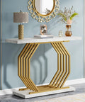 Gold Console Table With Faux Marble Top And Geometric Metal Base A 40 Inch Modern Entryway Table For Your Living Room Hallway Or Foyer