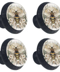 4 Pcs 1.37 Inch Round Cabinet Knobs Floral Bee Design Black Kitchen Cupboard Dresser Drawer Pulls For A Sleek Home Decor